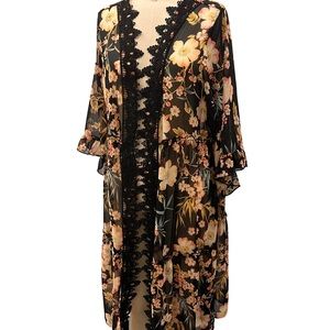 Floral robe sheer with lace